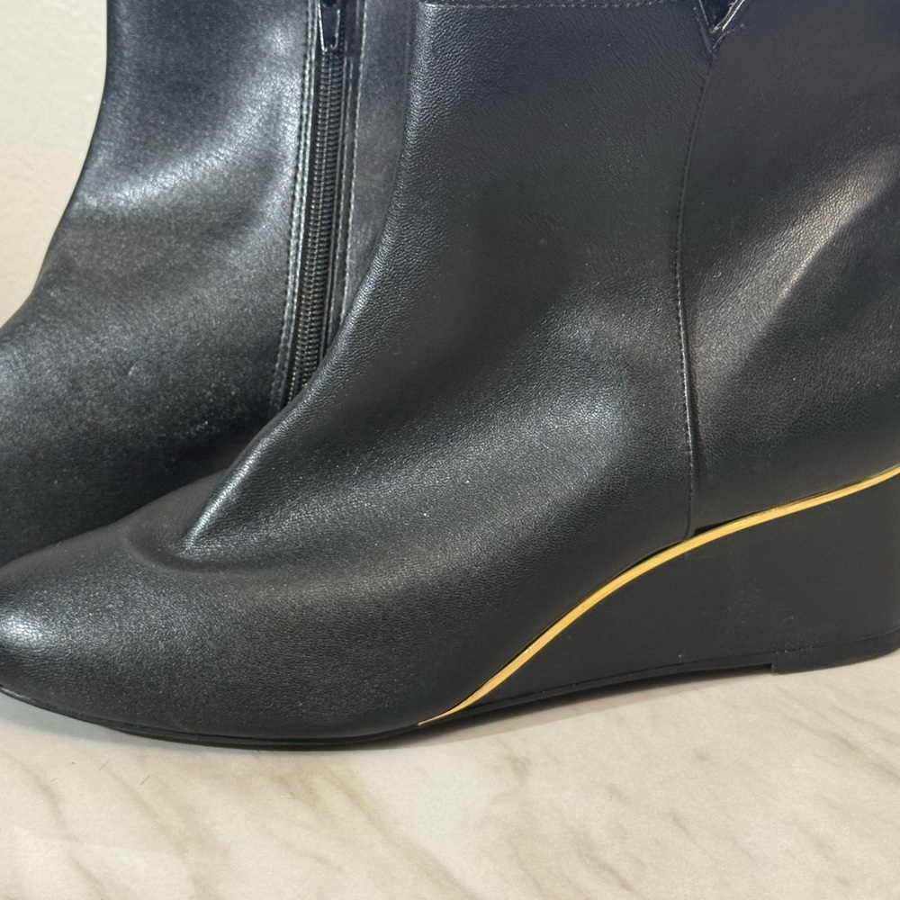 Women’s Black Ankle Wedge Booties - Sleek Zip Closure - Picture 2 of 7
